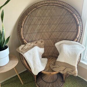 Pottery Barn Wool Blend 24x24 Knit Throw Pillow Covers in Cream and Tan